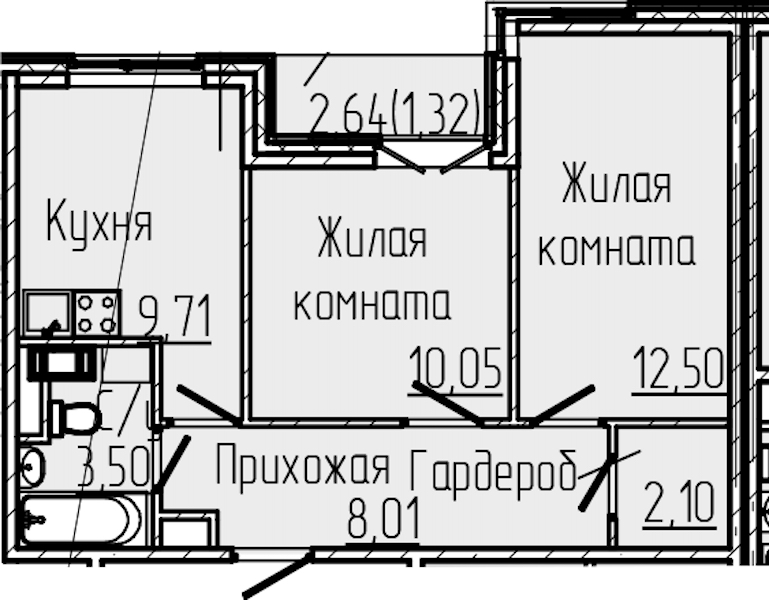 2-комнатная квартира 47.19 м², 8/8 эт., ЖК «SERTOLOVO PARK»
